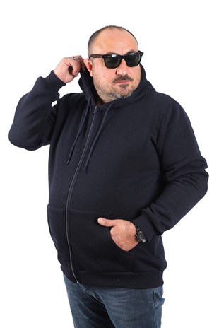 Starbattal Büyük Beden Unisex Kapüşonlu 3ip Sweat 11701 Koyu Lacivert