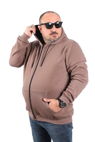 Starbattal Büyük Beden Unisex Kapüşonlu 3ip Sweat 11701 TABA