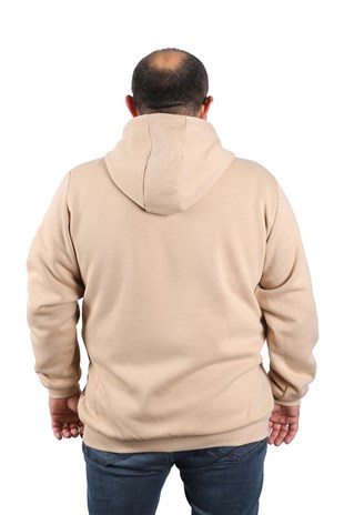 Starbattal Büyük Beden Unisex Kapüşonlu 3ip Sweat 11701 BEJ