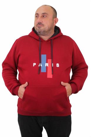 Starbattal Erkek Büyük Beden Kapuşonlu Sweat Paris 23209 BORDO