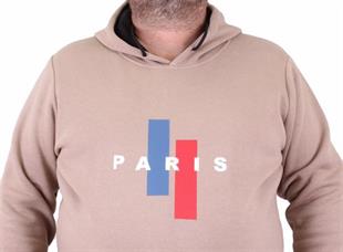 Starbattal Erkek Büyük Beden Kapuşonlu Sweat Paris 23209 TOPRAK