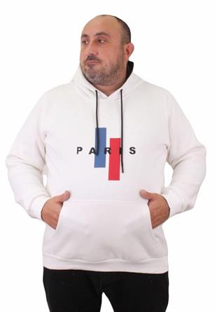 Starbattal Erkek Büyük Beden Kapuşonlu Sweat Paris 23209 EKRU