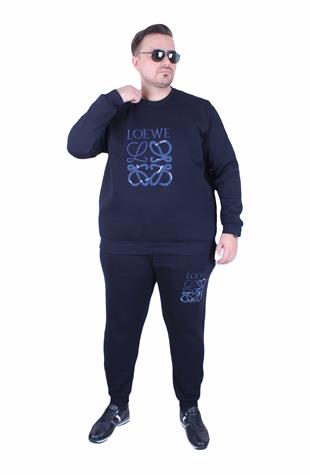 Erkek Büyük Beden 3 İplik Eşofman Takım Loewe TK25607 LACIVERT