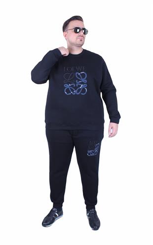 Erkek Büyük Beden 3 İplik Eşofman Takım Loewe TK25607 SIYAH