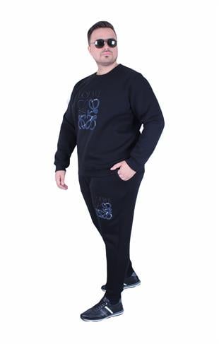 Erkek Büyük Beden 3 İplik Eşofman Takım Loewe TK25607 SIYAH