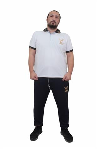 Erkek Büyük Beden yazlık üst Polo Yaka Eşofman Takım LW TK711 LACIVERT