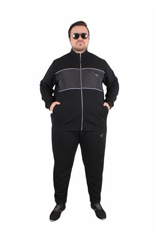 Erkek Büyük Beden Double Face Pike Eşofman Takım PRD.TK25604 SIYAH