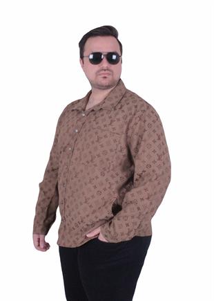 Erkek Büyük Beden Uzun Kollu Gömlek LV 25728 KAHVERENGİ