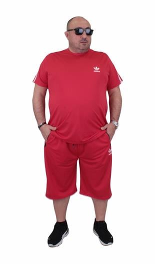 Erkek Büyük Beden Kapri-Tişört Takım ADDS TK719 KIRMIZI