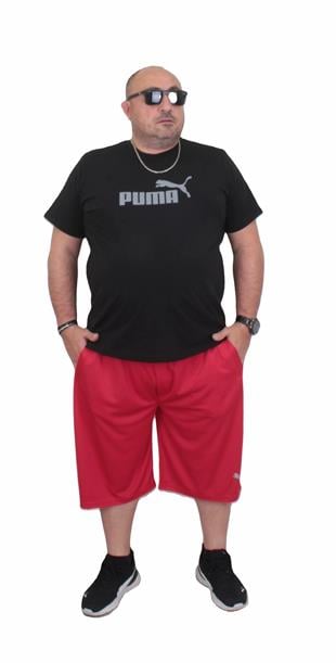 Erkek Büyük Beden Kapri-Kolsuz Tişört Takım PM TK721 KIRMIZI