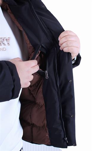 Erkek Büyük Beden Kapuşonlu Mont Lcst. 2503 SIYAH