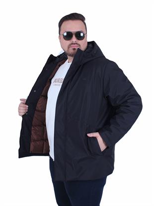 Erkek Büyük Beden Kapuşonlu Mont Lcst. 2503 SIYAH