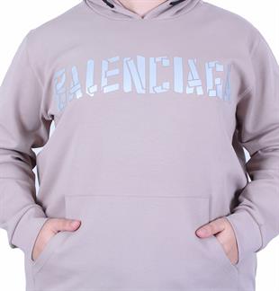 Erkek Büyük Beden Kapüşonlu Sweat Double Face Blnciaga 25708 BEJ