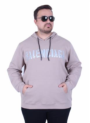 Erkek Büyük Beden Kapüşonlu Sweat Double Face Blnciaga 25708 BEJ