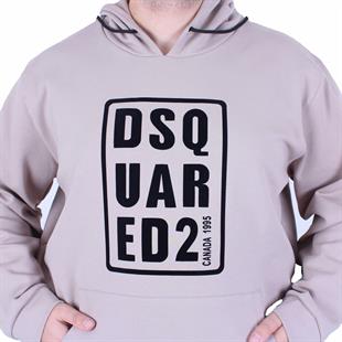Erkek Büyük Beden Kapüşonlu Sweat Double Face DSQ 25712 BEJ