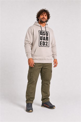 Erkek Büyük Beden Kapüşonlu Sweat Double Face DSQ 25712 BEJ