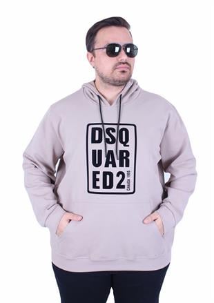 Erkek Büyük Beden Kapüşonlu Sweat Double Face DSQ 25712 BEJ