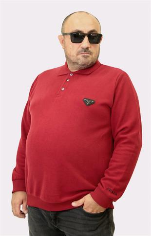 Erkek Büyük Beden Polo Yaka Sweat PRD 24405 BORDO