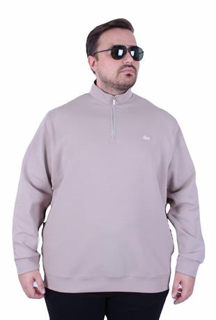 Erkek Büyük Beden Polo Yaka Fermuarlı Sweat Double Face LCST. 25710 BEJ