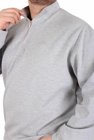 Erkek Büyük Beden Polo Yaka Fermuarlı Sweat Double Face LCST. 25710 GRI