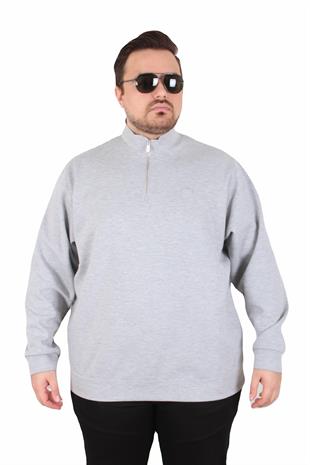 Erkek Büyük Beden Polo Yaka Fermuarlı Sweat Double Face LCST. 25710 GRI