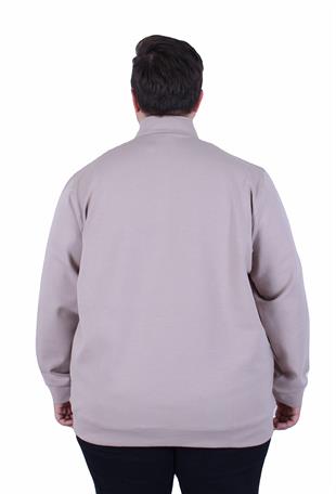 Erkek Büyük Beden Polo Yaka Fermuarlı Sweat Double Face LCST. 25710 BEJ