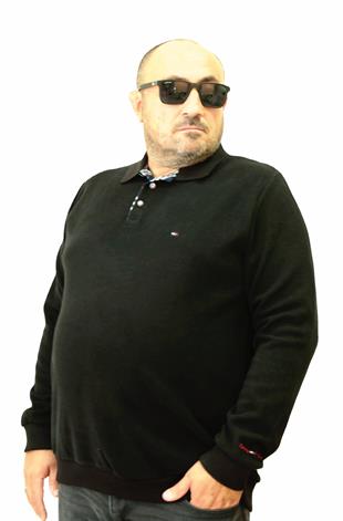 Erkek Büyük Beden Polo Yaka Sweat Tmy.24402 SIYAH