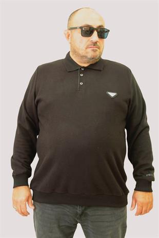 Erkek Büyük Beden Polo Yaka Sweat PRD 24405 SIYAH
