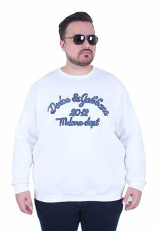 Erkek Büyük Beden Bisiklet Yaka Sweatshirt D&G 25726 EKRU