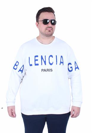 Erkek Büyük Beden Bisiklet Yaka 3ip Sweat Blnciaga 25724 EKRU