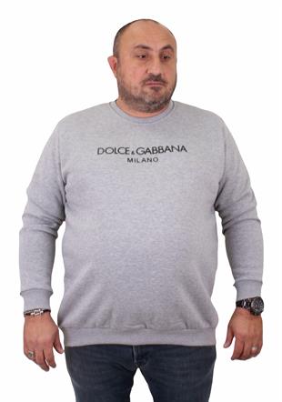 Erkek Büyük Beden Sıfır Yaka Sweat DG 23207 GRI MELANJ