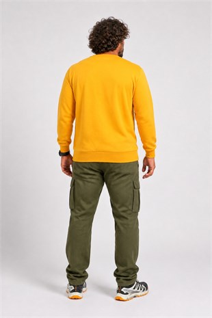 Erkek Büyük Beden Sıfır Yaka Sweat DG 23207 HARDAL