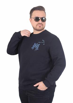 Erkek Büyük Beden Bisiklet Yaka 3ip Sweat AMR 25723 LACIVERT