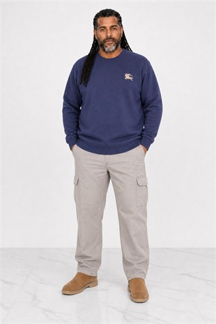 Erkek Büyük Beden Sıfır Yaka 3ip Sweat BRB 24206 INDIGO