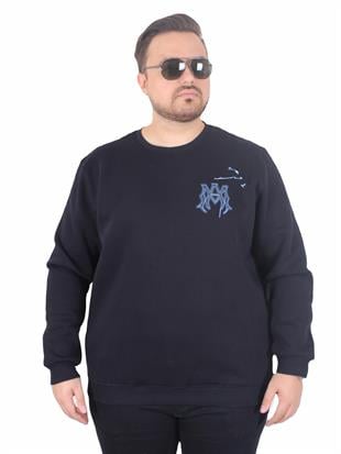 Erkek Büyük Beden Bisiklet Yaka 3ip Sweat AMR 25723 LACIVERT