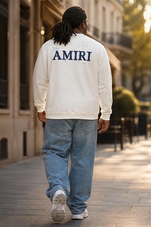 Erkek Büyük Beden Bisiklet Yaka 3ip Sweat AMR 25723 EKRU