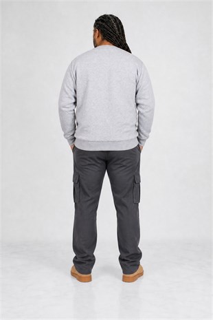 Erkek Büyük Beden Sıfır Yaka 3ip Sweat BRB 24206 GRI MELANJ
