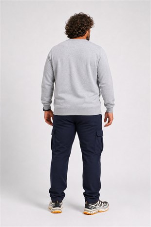 Erkek Büyük Beden Sıfır Yaka Sweat DG 23207 GRI MELANJ