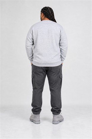 Erkek Büyük Beden Sıfır Yaka 3ip Sweat PRD 24207 GRI MELANJ