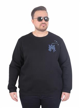 Erkek Büyük Beden Bisiklet Yaka 3ip Sweat AMR 25723 SIYAH