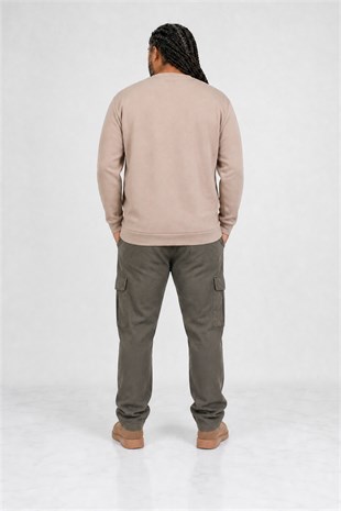 Erkek Büyük Beden Sıfır Yaka 3ip Sweat BRB 24206 CAMEL