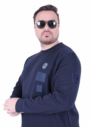 Erkek Büyük Beden Bisiklet Yaka Sweat Double Face BRB. 25711 LACIVERT