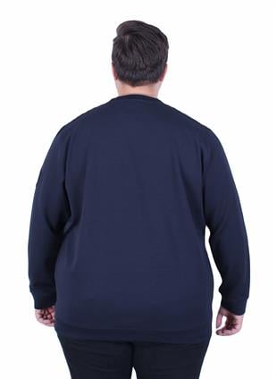 Erkek Büyük Beden Bisiklet Yaka Sweat Double Face BRB. 25711 LACIVERT