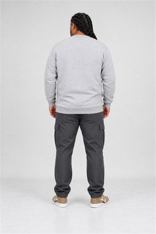Erkek Büyük Beden Sıfır Yaka 3ip Sweat BRB 24201 GRI MELANJ
