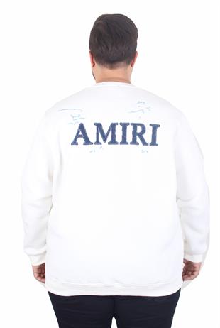 Erkek Büyük Beden Bisiklet Yaka 3ip Sweat AMR 25723 EKRU