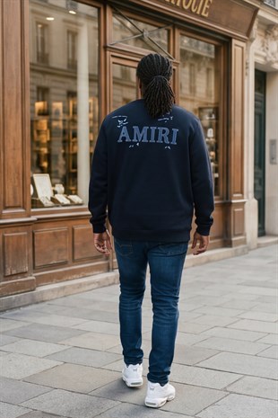 Erkek Büyük Beden Bisiklet Yaka 3ip Sweat AMR 25723 LACIVERT