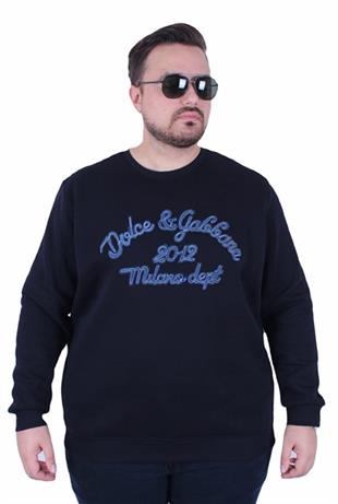 Erkek Büyük Beden Bisiklet Yaka Sweatshirt D&G 25726 LACIVERT