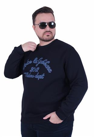 Erkek Büyük Beden Bisiklet Yaka Sweatshirt D&G 25726 LACIVERT