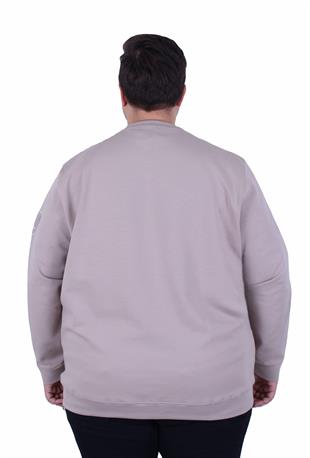 Erkek Büyük Beden Bisiklet Yaka Sweat Double Face BRB. 25711 BEJ