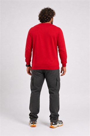 Erkek Büyük Beden Sıfır Yaka Sweat DG 23207 KIRMIZI